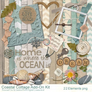Beach Scrapbook Kit 2, nautical digital papers & ocean clip art, sea shore theme for invitations, weddings, scrapbooks, cards, shabby decor