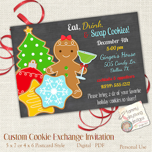 Christmas Cookie Exchange Invitation, Customized Cookie Swap Invite, Digital You Print Holiday cookie party invite, Eat, Drink, Swap Cookies