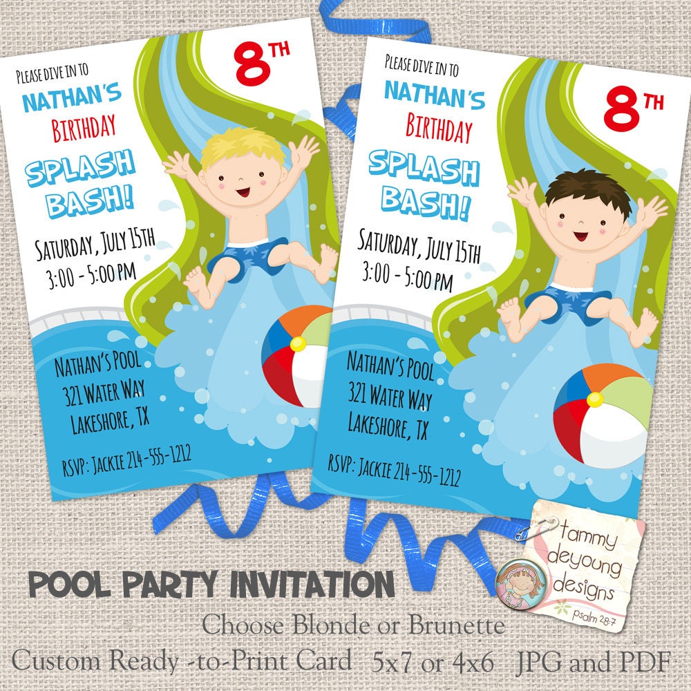 Splash Bash Pool Party Invitation Inviter Les Garcons La Etsy France