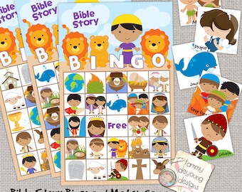 Digital Bible Bingo, Printable Sunday School Bingo Game, Jesus Bingo for Kids, Christian party game, Bible Story activity, religious game