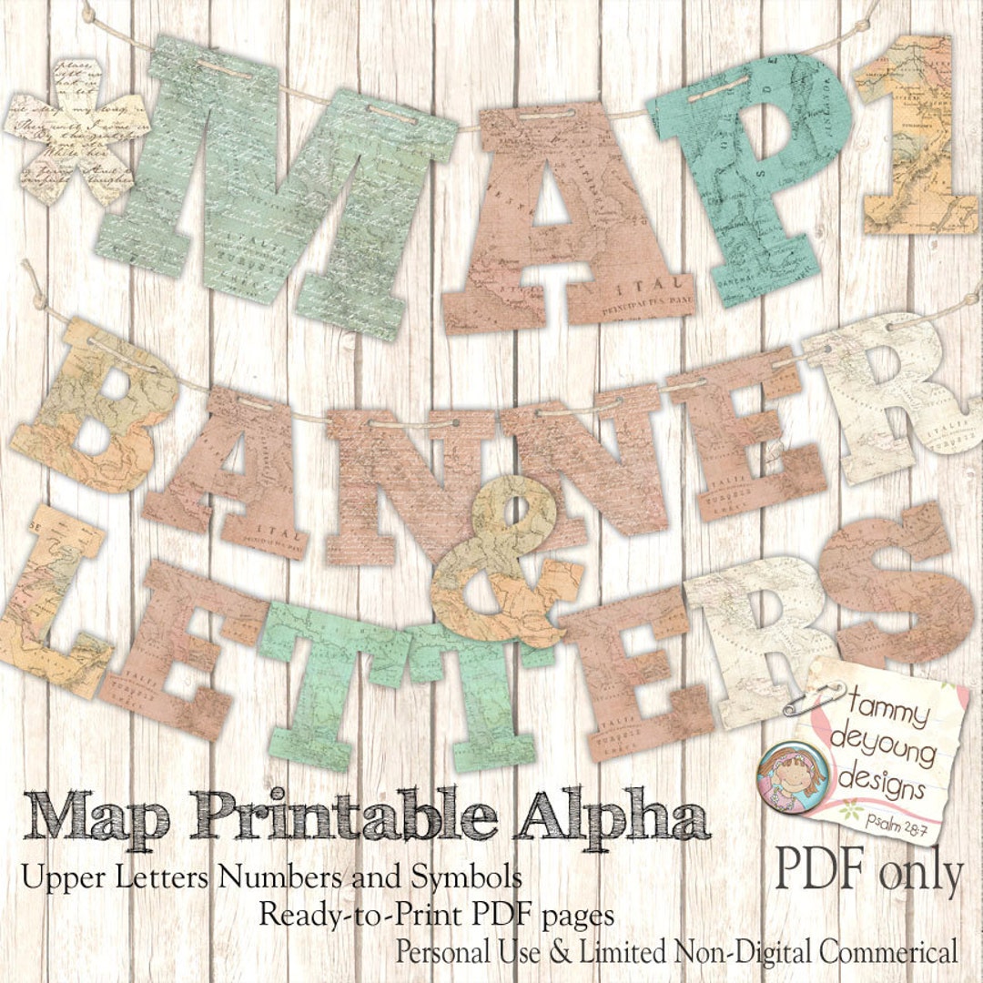 Map Banner Garland Printable *shabby World Map Alphabet Bunting ...