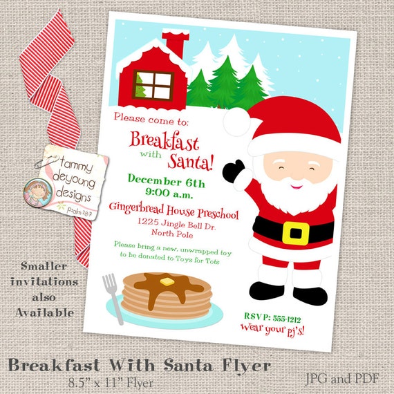Christmas Party Invitation Santa Invitation Holiday Party Invite Breakfast With Santa Kids Christmas Party Invitation Santa Claus