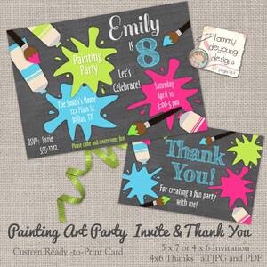 Kunst-Party-Einladung * Malerei Einladung * rosa Mädchen Custom digitale einladen & Danke Hinweis, Tafel zum Geburtstag, personalisierte, DIY