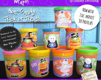 Kids Halloween Party Favors Printable, Halloween labels that fit Play Doh® cans, Halloween birthday treat wrappers, DIY non candy treats