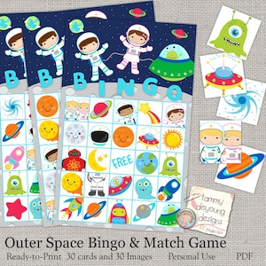 Bingo nello spazio, gioco del bingo degli astronauti stampabile, bingo con download immediato per bambini, festa di compleanno a tema razzo, attività per la classe prescolare