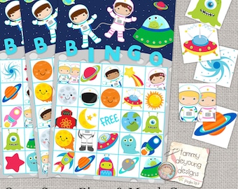 Outer Space Bingo, Printable Astronaut Bingo Game, Instant Download Bingo for Kids, Rocket birthday party, preschool classroom activity