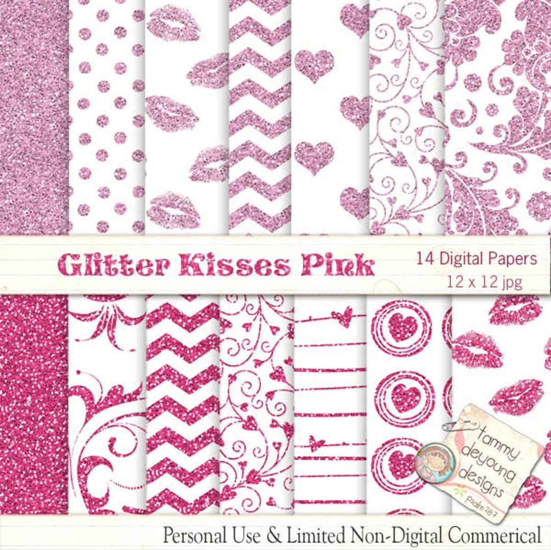 Pink Glitter Digital Paper Glitter Chevron Backgrounds With - Etsy