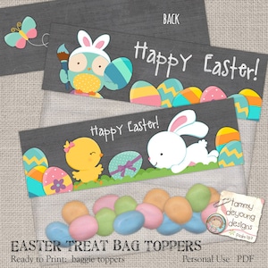 Easter Treat Bag Topper,s Printable Easter labels, Easter tags, Easter party favors with bunny rabbit, chick, owls and eggs