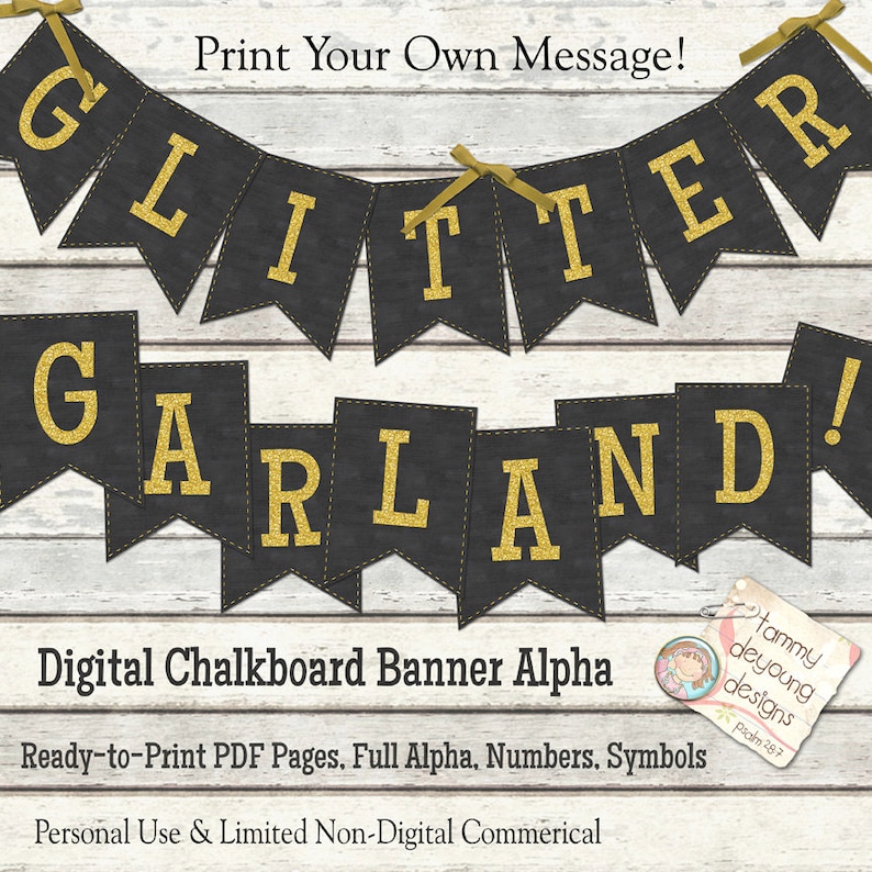 Chalkboard Wedding Pennants Gold Glitter Alphabet Letters - Etsy