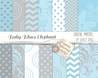Blue & Gray Paper Digital Backgrounds for nursery, weddings, scrapbooks, invitations, baby boy announcements, baby shower