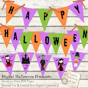 Halloween Bunting, Happy Halloween Banner, Printable Party decorations, Halloween Garland Vampires, Frankenstein, Bride, kids party decor