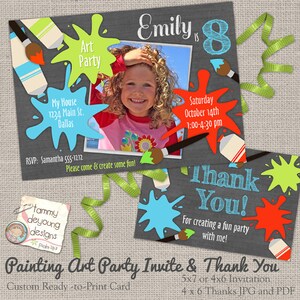 Kunst-Party-Einladung * Malerei Party einladen * Custom digitale Foto-Karten mit Dankeschön in Tafel Stil, personalisiert, Sie drucken