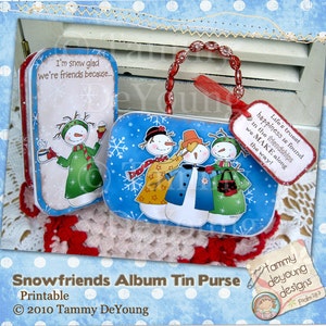 Digital Snowman Ornament Tags album portemonnee, printbaar project, altoid tin, vriendschap, sneeuwmeisjes, accordeon, cadeaubonnen #506
