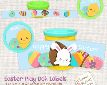 Easter Bunny Labels, Easter Basket Party Favors,  labels fit Play Doh® cans. Easter printable, basket stuffers, non-candy treats for kids