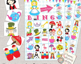 Alice in Wonderland Bingo Game, Digital Alice in Wonderland Birthday Party Game, Bingo for Kids, Printable Picture Bingo, Tea Party Game