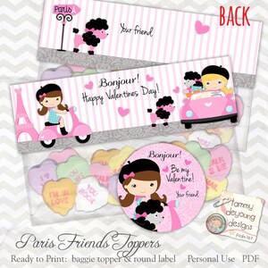 Paris Valentine Treat Bag Toppers Tag para niños * Etiquetas de San Valentín para niñas * Pink Poodle Valentine * Personalización imprimible DIY extra
