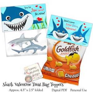 Shark Valentine Treat Bag Topper pour Goldfish Crackers, Boys Valentine tags, school Valentines for kids, Party Favors, snack bag labels