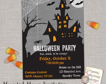 Haunted House Halloween Party Invitation, Halloween Birthday Printable, Costume Party Invite Custom Card, Creepy, spooky, Digital