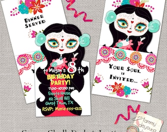 Zucker Schädel-Party-Einladung, Printable Birthday Party-Einladung, Tag der Toten, Mädchen Geburtstag Einladung, Kinder Geburtstag Party Ankündigung