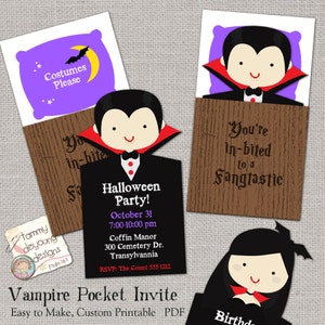 Vampire Halloween Party Invitation Printable, Custom Halloween Card with coffin, Boy or Girl Vampire Kids Digital Halloween Birthday Invite