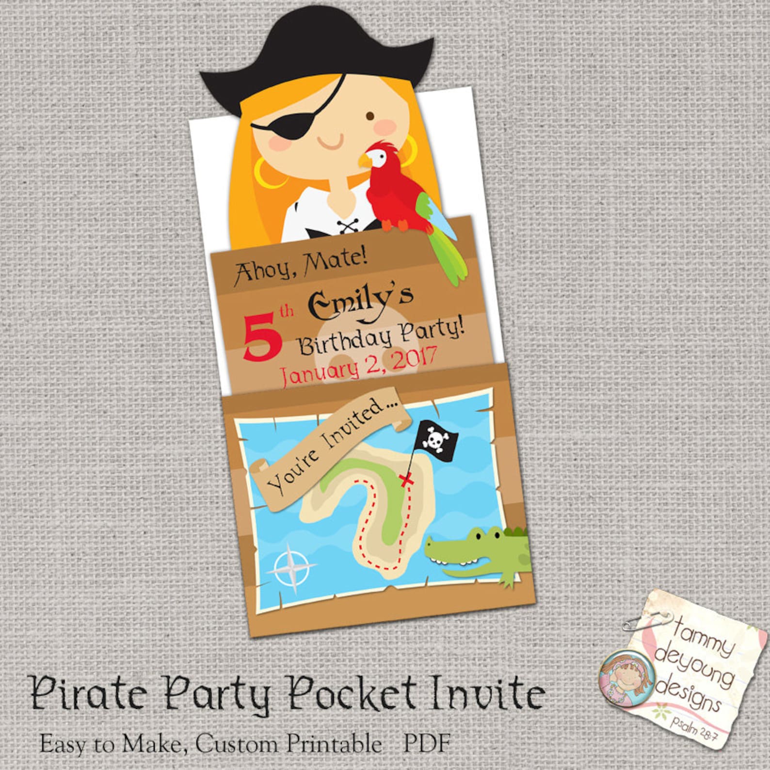Girl Pirate Party Invitation Printable Pirate Birthday Party | Etsy