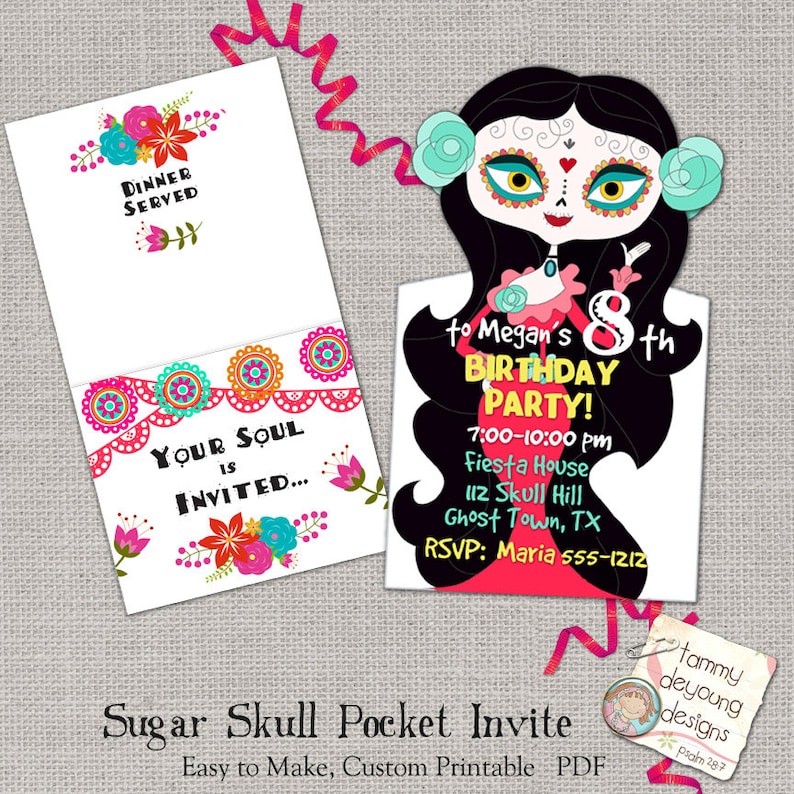 Sugar Skull Party Invitation Printable Birthday Party Invite - Etsy