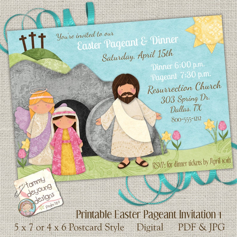 Easter Pageant Invitation, Easter Worship Invite, Religious Easter Party, Printable Easter Brunch, Easter Dinner Invite, Sunday School Evite image 1