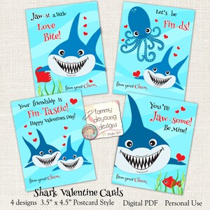 Sharks Valentines for kids, Boys Valentine Cards , Printable School Valentines, Shark Valentine tags, Ocean theme Instant Download