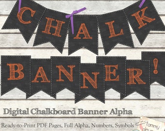 Digital Chalkboard Banner, Printable Alphabet Garland, Graduation decoration, Thanksgiving bunting, Halloween, birthday party decoration