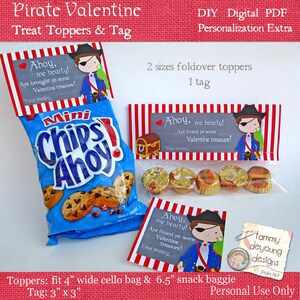 Pirate Valentine Treat Bag Toppers for kids, DIY Printable Valentine Tag, Valentines for boys, classmates, school parties, Pirate labels