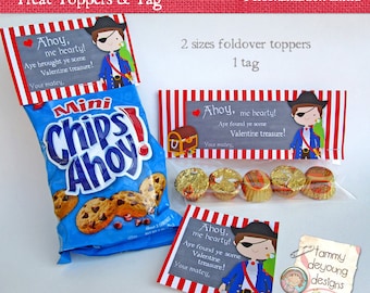 Pirate Valentine Treat Bag Toppers pour les enfants, DIY Printable Valentine Tag, Valentines pour les garçons, les camarades de classe, les fêtes scolaires, les étiquettes de pirate