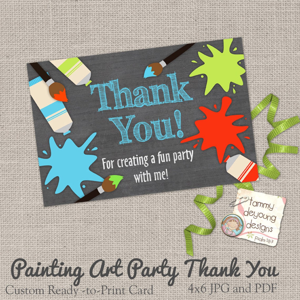 Art Party Thank You Card painting Party Thank You Note Etsy