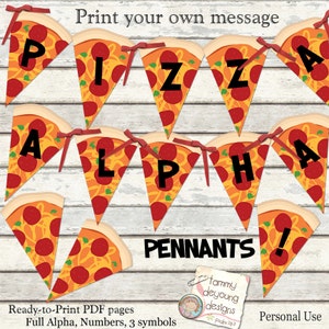 Pizza Party Banner Printable, Pizza Alphabet Garland, Print your own message, ninja turtle birthday, pizza party decorations, graduation