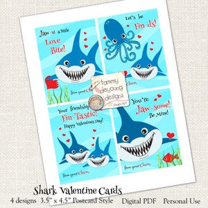 Sharks Valentines for Kids, Boys Valentine Cards , Printable School ...