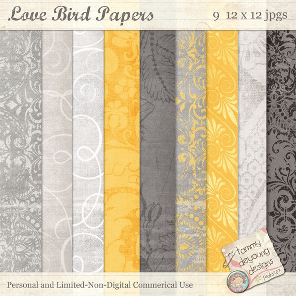 Yellow and Gray Digital Paper *Yellow & Grey Backgrounds" scrapbooks, weddings, announcements, nursery, invitation paper, shabby vintage