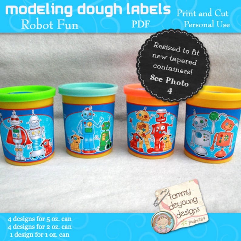 Robots Party Favors Dough Wrappers Printable Labels That Fit Etsy