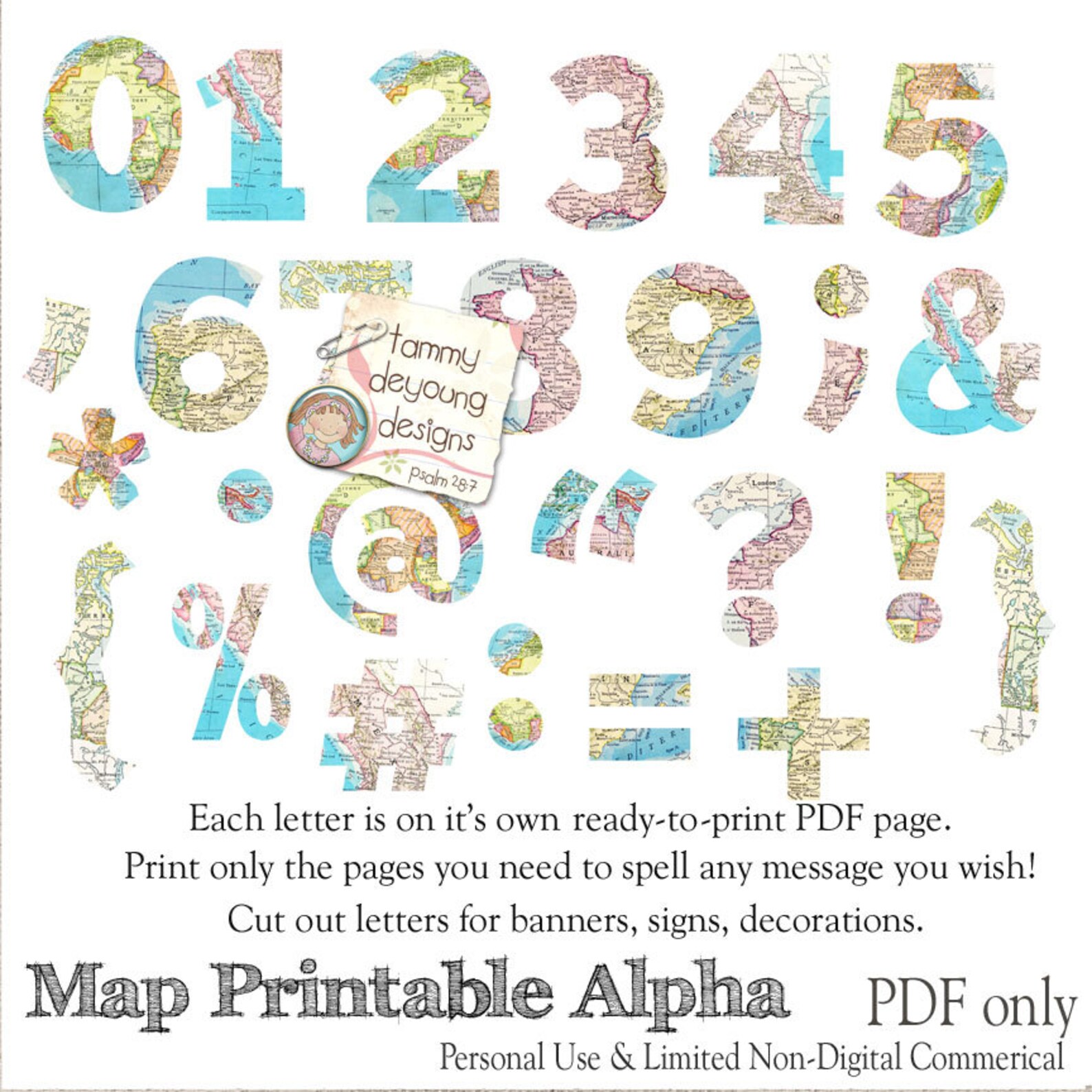 Map Banner Garland Printable World Map Alphabet Letters for - Etsy