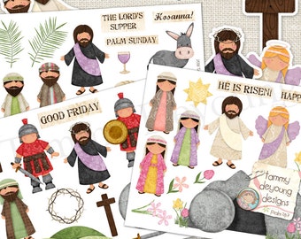Religious Easter Printable for kids, Christian Easter Stickers DIY, Jesus Holy Week bulletin board, Spring Sunday School teacher