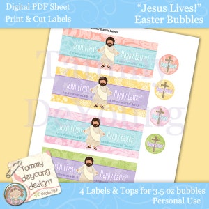 Easter Bubble Labels, Easter Party Favors, Religious Printable Jesus ...