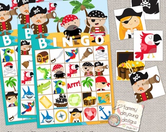 Pirate Bingo Game, Printable Pirate Bingo Cards, Kids Game, Pirate Birthday Party favor,  preschool classroom activity, pirate matching game
