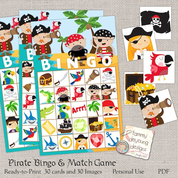 Pirate Bingo Game Printable Pirate Bingo Cards Kids Game Etsy