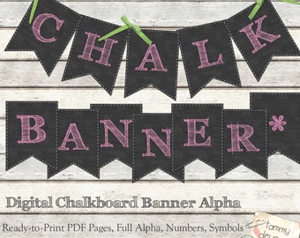 Pink Chalkboard Banner Pennants Shabby Alphabet Printable letter garland for custom party decor, bunting, birthday, graduation, weddings
