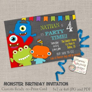 Monster Geburtstag Einladungen Custom Digitalkarten für Kinder im Tafel-Stil, personalisiert, Sie drucken