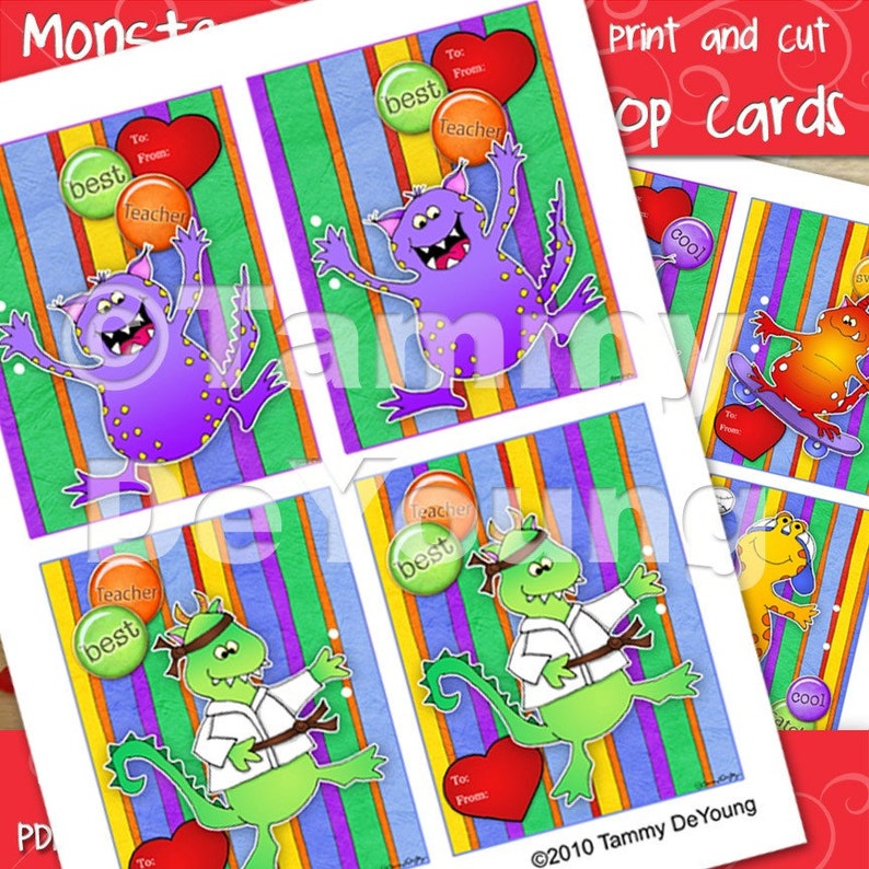 Monster Valentine Cards for Kids Printable Boys Valentines - Etsy