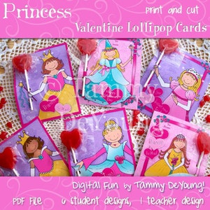 Princess Valentine cards for Girls *Valentines for kids*  DIY Printable Valentines treat holder for  classmates, personalization  extra