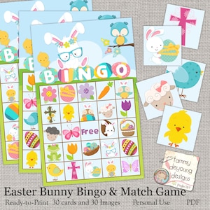 Easter Bunny Bingo, Easter Printable Game, Instant Download Spring Bingo, Kids Easter Party favor, preschool classroom activity image 1