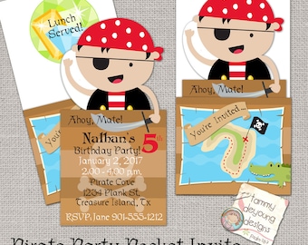 Pirate Party Invitation, Printable Pirate Birthday Party Invite, Boys Birthday invitation, Kids Birthday Party Announcement, Treasure Hunt