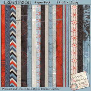 90er Jahre Grunge Digital Papiere, urban Grunge Hintergründe in Mandarine Orange, blau, Jeans, braune Jungs Chevron, Rock ' n roll, funky, Retro-Muster