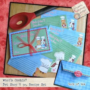 Tarjetas de recetas imprimibles Cats & Dogs set de regalo lindos chefs digitales para niños cocinando y adultos