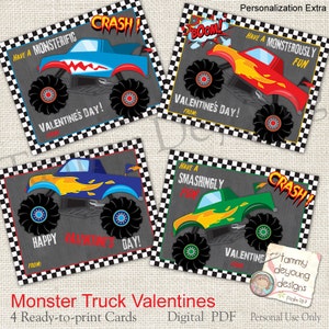Monster Truck Valentinskarten für Kinder, Jungen Valentines, Schule Valentinstag Tags, DIY Printable für Klassenkameraden, Gastgeschenke